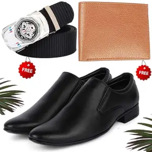 Unique Trendy Formal Shoes/Party Shoes/Shoes Combo with Free Wallet & Belt for Men and Boys (BAZAAR6451_RT-Tan-401) Multicolor