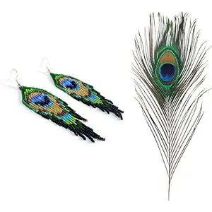 IndiBeads Earrings For Women Girls Peacock Krishna Feather style Tradintional Handcrafted Beaded Earrings (Handmade)