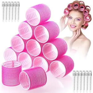 Calitate24 Hair Rollers Set with 6 Duckbill Clips – 6 Pcs Medium Self Grip Rollers, Large Plastic No-Heat Curlers for All Hair Types, Salon Hair Styling Accessories