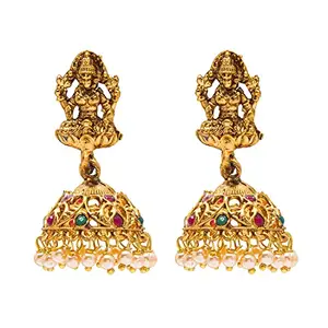 Shining Jewel - By Shivansh Shining Jewel Handcrafted Antique Gold Plated Kundan Polki Godess Lakshmi Temple Jewellery Jhumka Earring For Women (SJ_1920)
