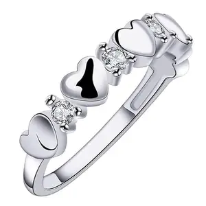 Mahi Valentine Gift Proposal Heart Link Adjustable Finger Ring with Crystal for Women (FR1103194R)