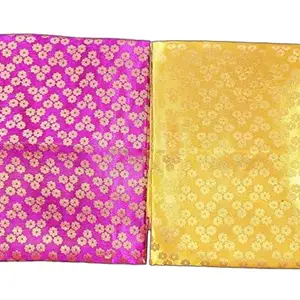 Good Luck Sarees || Two Color Combo Pack Of Womens/girls unisex work solid fabric/cloth/dress material for Blouse And etc. Soft Satin Silk Unstitched Brocade Fabric (2.5 Meter, Yellow and pink)