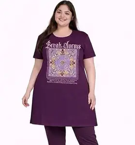 In Love Women's Plus Size Cotton Long-line Chest Print T-Shirt with Pocket