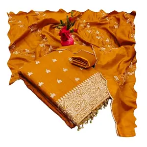 HMP Fashion womens vichitra silk zari work dress material with muilty work dupatta unstitch suit (YELLOW)