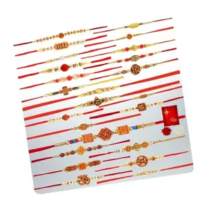 Poorak Religious Assorted Rakhi Set of 24 – Traditional & Designer Combo with Roli Chawal