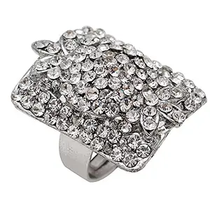 Memoir Silver plated CZ Diamond Look-alike Queen's Fashion finger ring Men Women