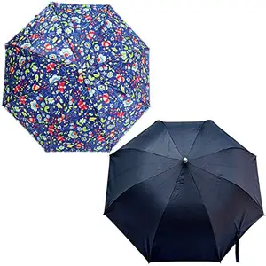 Rainpopson Black & Print Color 2 Fold Umbrella for Women & Men/UV Protection Ladies Umbrella Combo (Multicolour) - Combo Pack of 2 (A2)