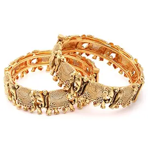 Karatcart Gold Plated Set of 2 Elephant Design Bangle For Women