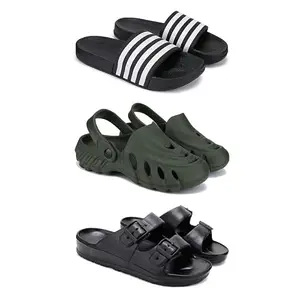 Lightweight,Classic SliderSandals with Clogs for Men-Combo(3)-3024-3137-3115-9 Black-4156