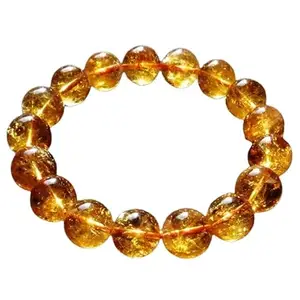 RRJEWELZ 12mm Natural Gemstone Citrine Round shape Smooth cut beads 7 inch stretchable bracelet for women. | STBR_RR_W_02764