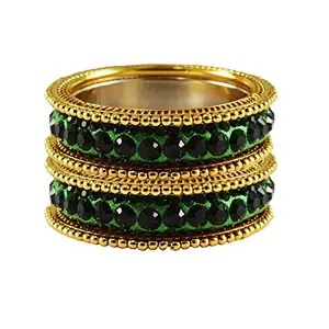 Vidhya Kangan Latest Traditional Green Stone Brass Bangle -(banx3245) Size-2.12 For Women and Girls