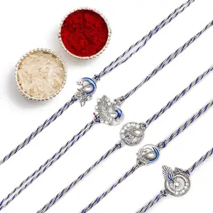 The Purple Tree Mens Meenakari Peacock Rakhis For Brother With Roli Chawal And Card (Pack Of 5) Rakhi For Bhai, Rakshabandhan Gift For Brother, Rakhi Gift