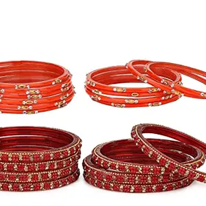 Colorful Glass Bangles/Kada Set Combo Ornamented With Colourful Chips & Beads_D1768 (AkBang2-QL1.d_bang)