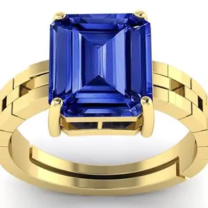 LMDPRAJAPATIS 12.25 Ratti/11.25 Carat Natural Blue Sapphire Gemstone Gold Plated Adjustable Ring For Women And Men