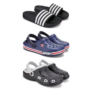WINGSCRAFT Lightweight Classic Slider || Sandals with Clogs for Men-Combo(3)-3024-3015-3018-7 Black-7949