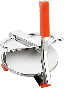 Saniva Puri Press with Anti-Slip Grip Handle and Anti-Skid Base, Stainless Steel Roti Maker, Orange