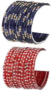 AFAST Combo Of Designer Party & Wedding Colorful Glass Bangle/Kada Pcak Of 24, Blue,Red