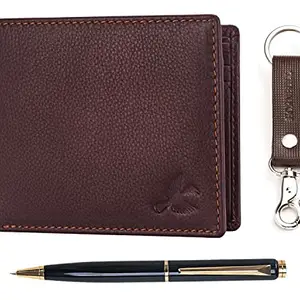 HORNBULL Maddison Brown Mens Leather Wallet, Keyring & Pen Combo Gift Set for Men