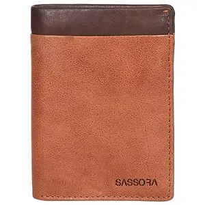 Sassora Genuine Leather Unisex Medium RFID Notecase Wallet(Tan Brown)