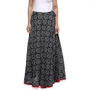 JABAMA® Women's Women Cotton Printed Maxi Skirt Black