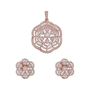 Kushal's Fashion Jewellery White Rose Gold Plated Zircon Pendant Set - 410585