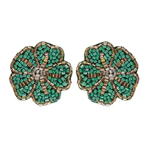 University Trendz Boho Green Seed Beads Earrings - Handmade Ethnic Western Earrings