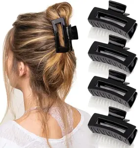 RHOSYN Thick Rectangle Claw Clip,Black Color Strong Hold Glossy Hair Jumbo Claw Bannana Clips, Fashion Hair Styling Accessories For Women Girls Pack Of 4