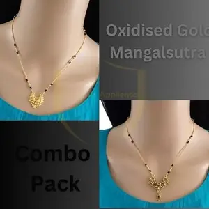 2 pcs combo Pack Oxidised Gold Jewelry's Mangalsutra Pendant Tanmaniya(18 Inch) Brass Mangalsutra hA_173&175