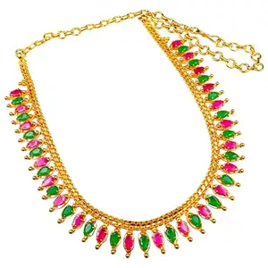 AHR FASHION one gram gold plated stone necklace for women (red green)