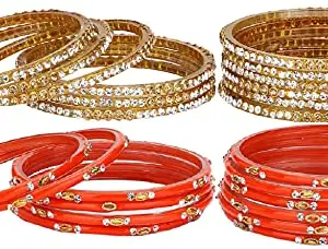 Colorful Glass Bangles/Kada Set Combo Ornamented With Colourful Chips & Beads_D1517 (AkBang2-OD1.a_bang)