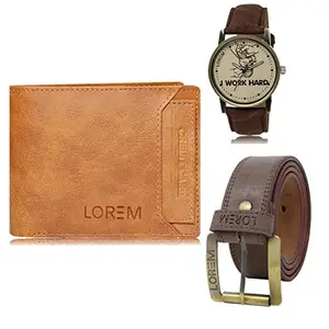 LOREM Watch-Artificial Leather Belt & Wallet Combo for Men (Fz-Lr29-Wl06-Bl02)