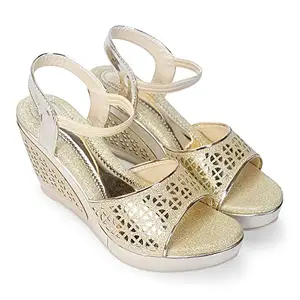 JM LOOKS Stylish Golden Fashion Comfort Heel Sandal For Women And Girls