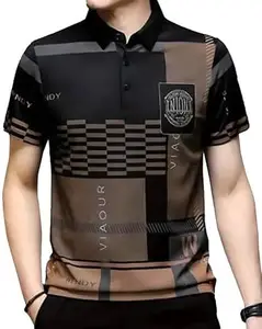 AUSK Men Printed Polo Neck Cotton Blend T-Shirt (Regular Fit, Half Sleeve) || Tshirts for Mens