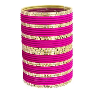 Blulune Matte Finish Metal Multicolor Bangle Combo Jewelery Set for Women and Girls BL B CVB-27 Hot Pink 2.6