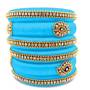 HARSHAS INDIA CRAFT Silk Thread Bangles New Plastic Bangle Set For Women & Girls (Sky Blue) (Pack of 6) (Size-2/2)