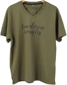 Plus Size T Shirt for Women with Loose Fit V-Neck Printed (in, Alpha, 2XL, Regular, Olive Green)