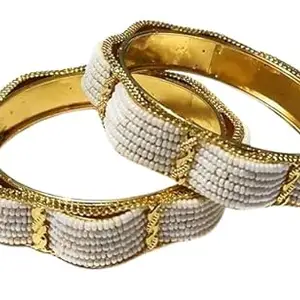 COSMOS Designer Gold-Plated Bangles,Gold Plated Brass Rajwadi Bangles Set with Kundan work for Women and Girls Two-Tone Textured Finish, Traditional Style(SIZE 2.8)