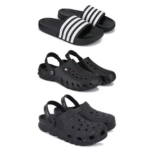 Lightweight,Classic SliderSandals with Clogs for Men-Combo(3)-3024-3144-3058-7 Black-5194