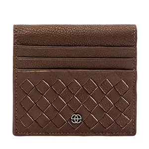 eske Brooks Genuine Leather Card Holder Wallet for Men | RFID | Slim Bifold Card Case with 6 External Slots,2 Interior Slots | Woven Design Compact Front Pocket Leather Wallet (Chestnut Bahamas)