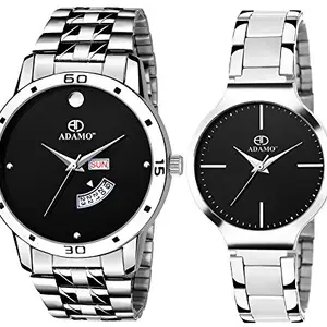 ADAMO Designer Black Dial Couple Combo Wrist Watch 816-824SM02