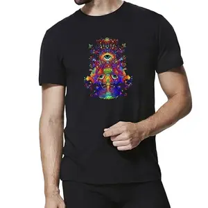 hippie shippie.com HippieShippie Unisex Cotton Regular Fit Half Slevees PSY Mushroom Graphic Printed Casual T-Shirt with Cool and Funky Design for Parties, Gym, Sports, Travelling (PM_4XL_Black)