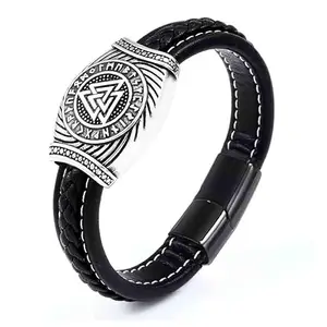 Shiv Jagdamba Men's Fashion | Bikers Jewelry | Stainless Steel |Nordic |Viking |Valknut| Amulet |Leather Cuff Bracelet ShivSBr2024204