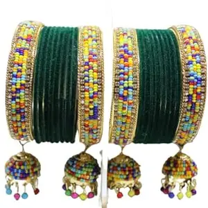 RUSHIKHA COLLECTIONS Metal Alloy Bangle Multi Colour Beaded With Latkan Bangle Set for Women & Girls - 2-8, Green