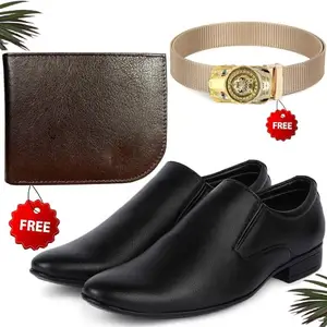 Relaxed Trendy Formal Shoes/Party Shoes/Shoes Combo with Free Wallet & Belt for Men and Boys (BAZAAR2475_TCC-BR-401) Multicolor
