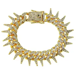 ZIVOM® Hip Hop Cuban Alloy Lightning Curb Gold Rhinestone Studded Chunky Bracelet For Men