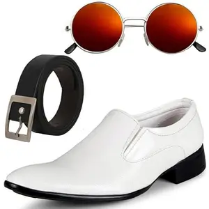 Vitoria Stylish & Trendy Men Formal Shoes with Free Belt & Unisex Round Red Sunglasses Combo/7