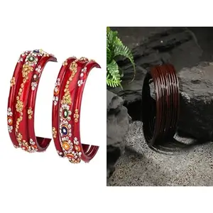 Somil Combo Bangle Set For Women | Traditional Daily Bangles | Perfect For Parties & Functions, Pack Of 18, Red, Brown -D527