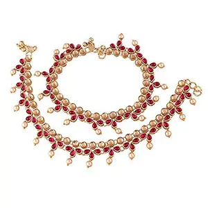 I Jewels Traditional Gold Plated Kundan Pearl Payal Anklet For Girls & Women (A036Q)
