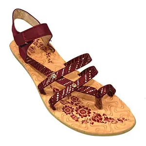 AJANTA Royalz Women's Sandals - Cherry-PU4005-4 Red