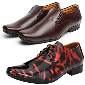 Vitoria Men's Aadab PU Formal/Party Shoes | 2 Shoes Combo with Free Belt | Stylish & Comfortable | Ideal for Office, Casual Outings, Parties (8660_VTR01-Blk-Red-2005-Brwn) (Multicolor)(Size: 10UK)